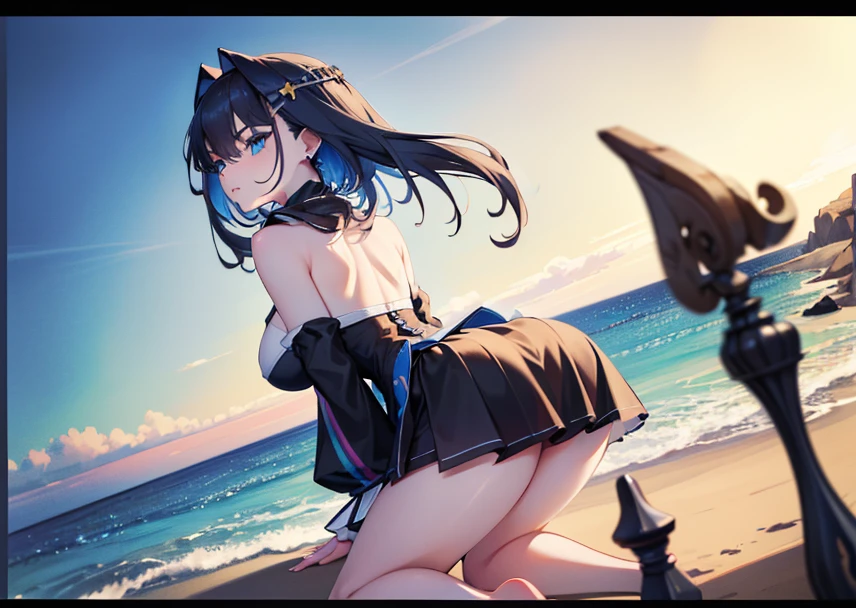 On all fours,(Gothic Dress),Beach,(Stick your butt out),((From the back)),blue sky,sunny,(Perfect hands), (Perfect anatomy),(Perfect body structure),((arms two)),((legs two)),((masterpiece, best quality, high resolution, super high resolution, perfect pixel, written border depth, 4K)), Super detailed, HDR, Studio Lighting, Sharp Focus, Bright colors, Portrait, Warm tones, Soft Lighting,