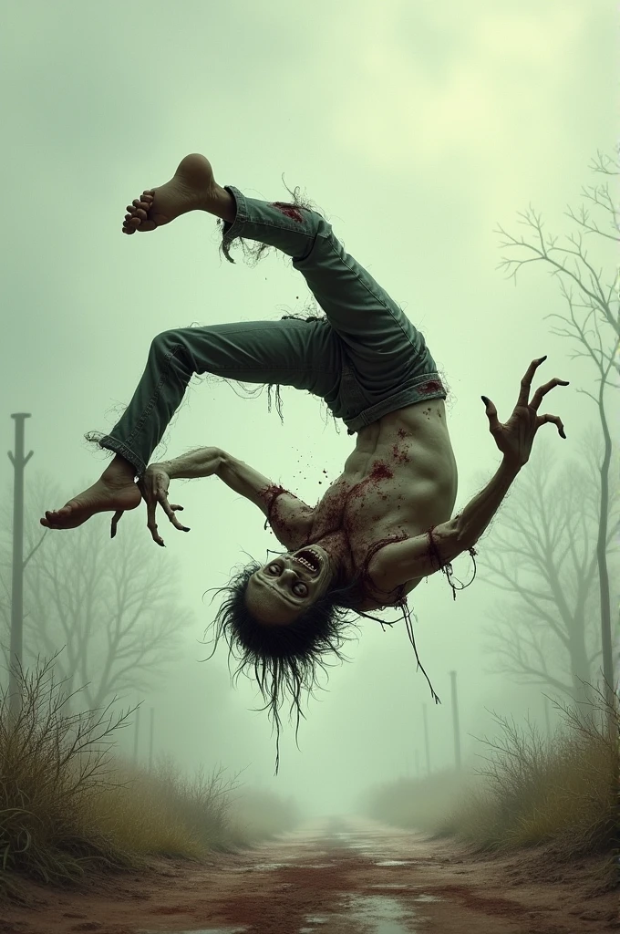 Zombie idiot doing somersault 