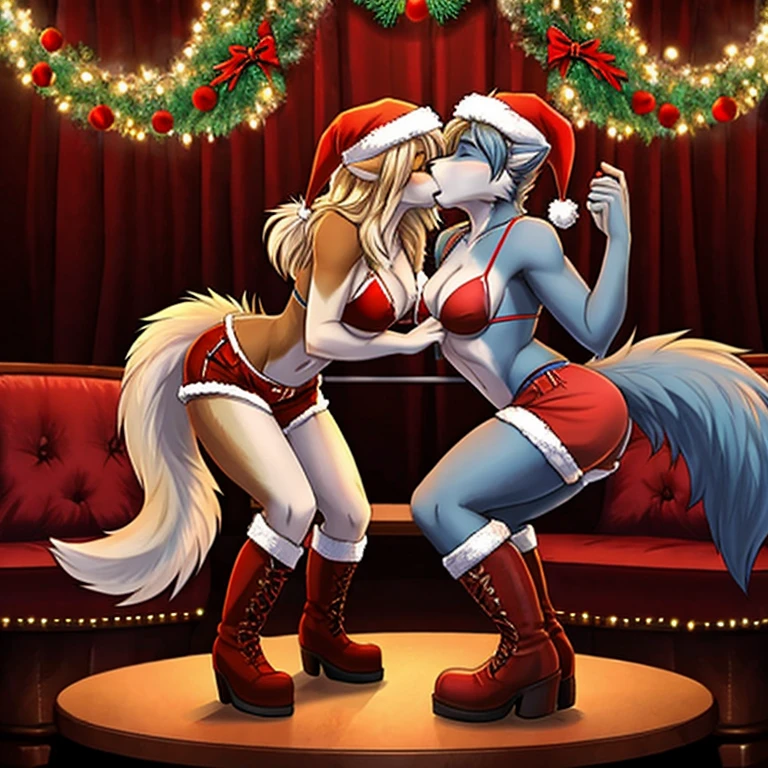 kissing girls, lesbian sex, furry, anthro, female, naked, panda, small breasts, thin body, young, laying on stage, with slave collar, legs spread, blushing face, mouth open, tongue hanging out , lewd, rubbing breasts, hugging partner, at night, with torch light, fantasy brothel stage , super detail, masterpiece, super detail, high quality, high resolution, high detail, messy hair, with crowd of naked onlookers