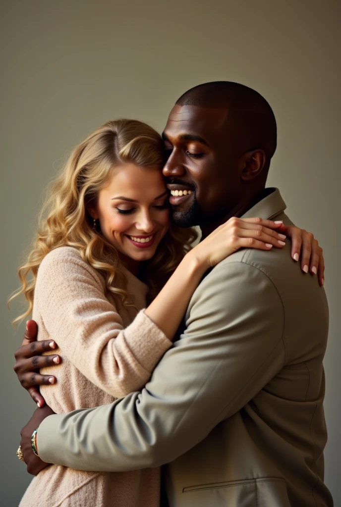 Taylor Swift taking a photo hugging Kanye West