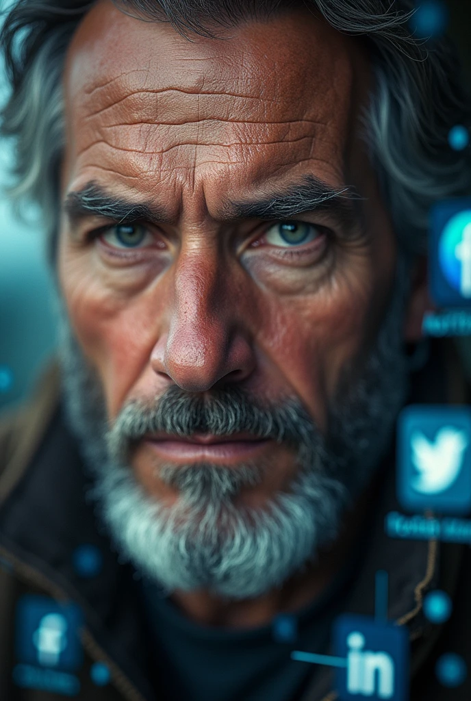 (photorealism:1.2), a man that share think before you click with the social media apps