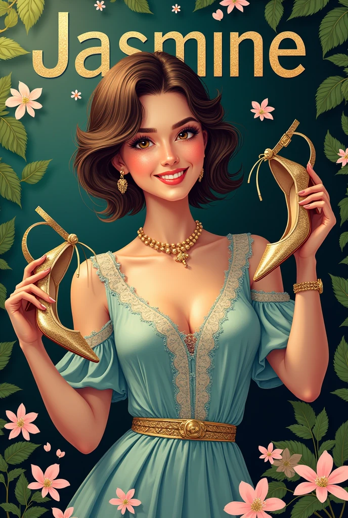 Advertising sign for a shoe and fashion novelty store called Jasmine 