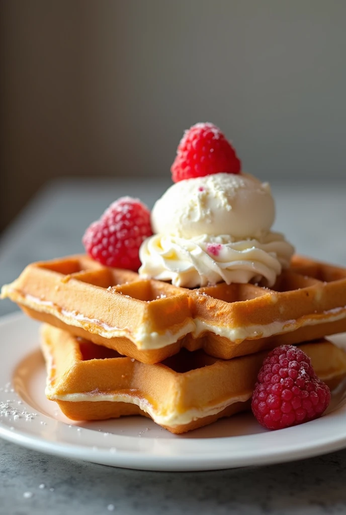 generate an image for a business of a waffle accompanied by ice cream