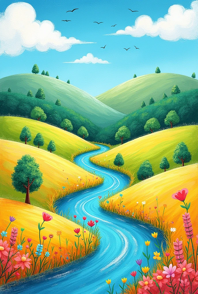 Simple crayon painting landscape