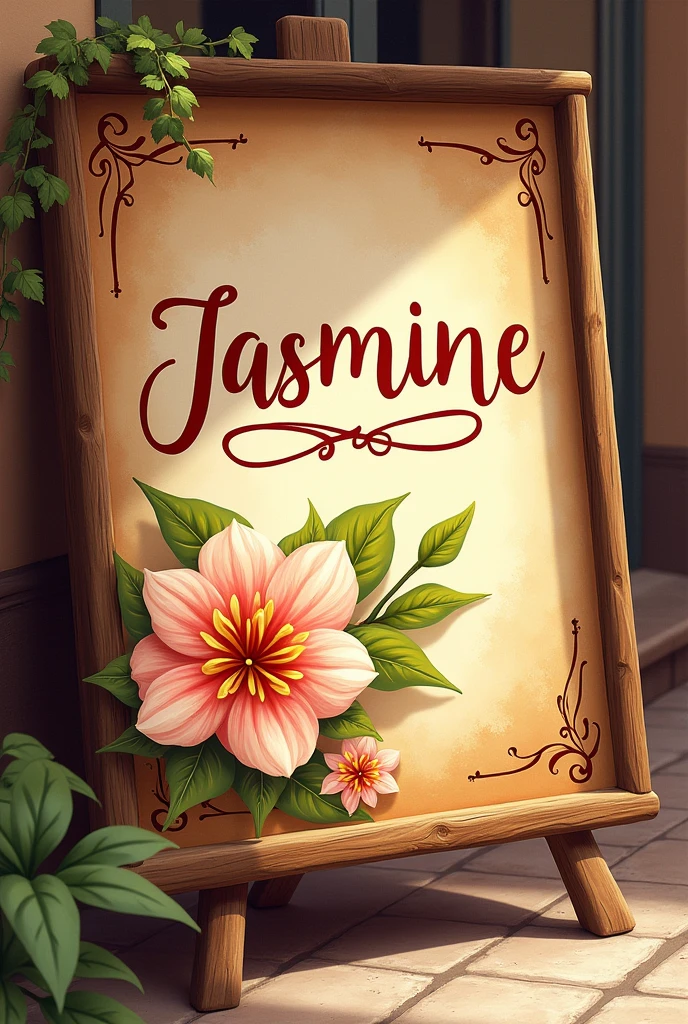 Advertising sign for a shoe and fashion novelty store called Jasmine that looks painted like a painter&#39;s sign