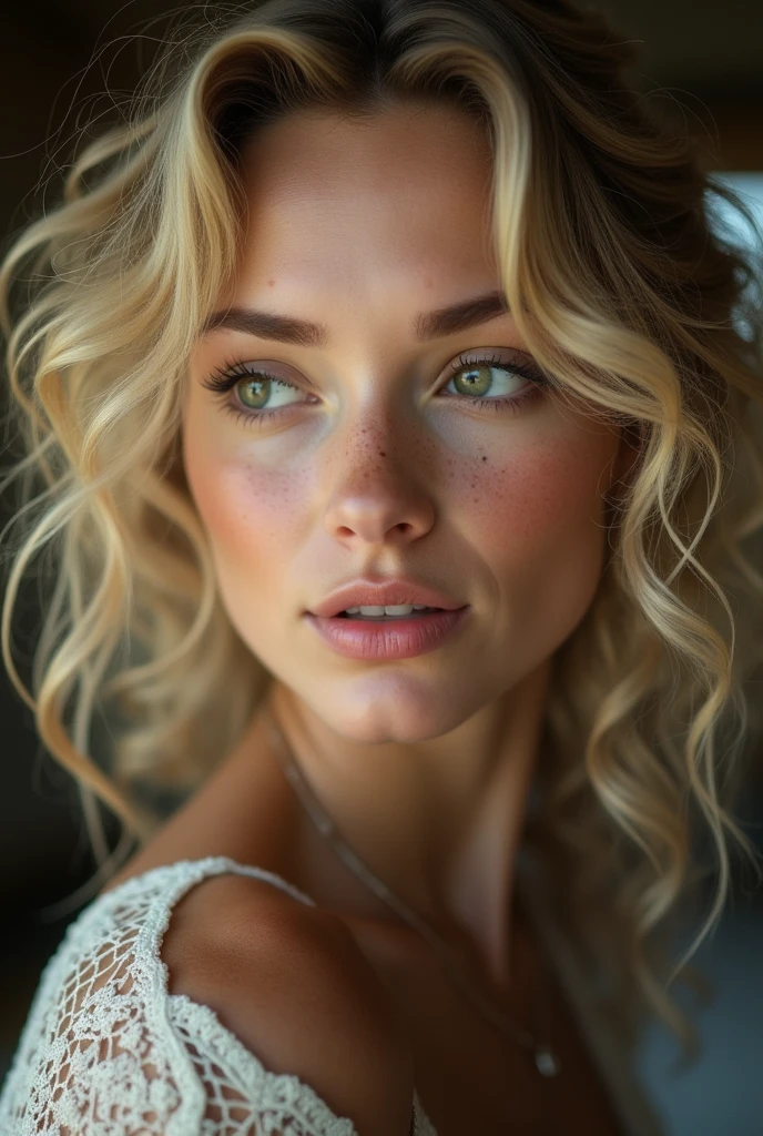 (Highest quality,High resolution,masterpiece:1.2),Very detailed,Realistic:1.37,Portraiture,Beautiful woman,Curly Hair,freckles,Detailed eyes,Detailed lips,Dirty blonde hair,Vibrant colors,Soft lighting,Studio settings,feminine,Pensive expression,Graceful pose,Delicate features,Subtle makeup,Bokeh,Shallow depth of field,smile,Rosy Cheeks,Airy feel,Artwork, (((software))), (((Arm Anne))), (((Green Eyes))), Cinematic, Ultra-detailed, Insane Details, Beautiful color gradation, Cinematic Lightning, Highly detailed and exquisite, Hypermaximalist, Volumetric, Full Color, High resolution, Shallow depth of field, big budget hollywood movie, CinemaScope, Sulky, amazing, nice