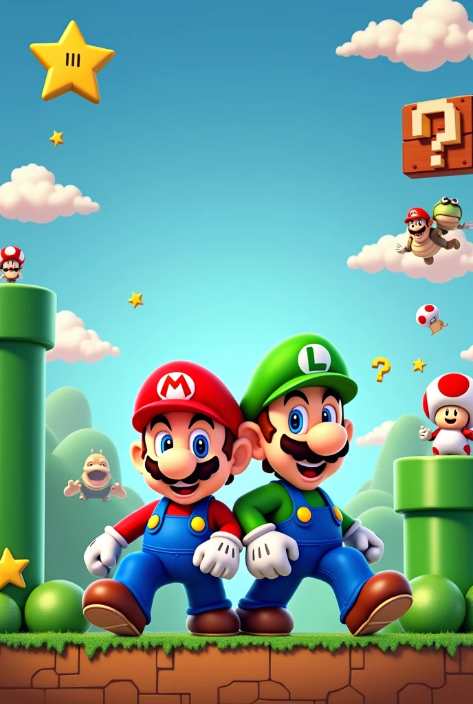 Mario bros themed birthday invitation, The birthday boy's name is Gabriel, he is 7 years old