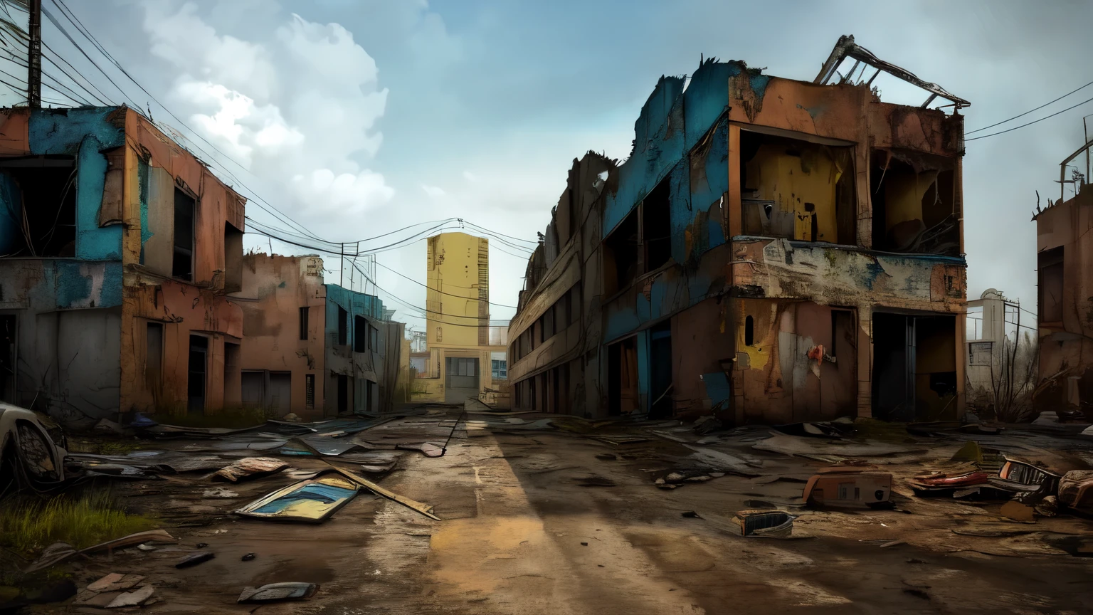 ((best quality)), ((masterpiece)), (detailed), ghetto building, post-apocalyptic, abandoned, Tchernobyl,