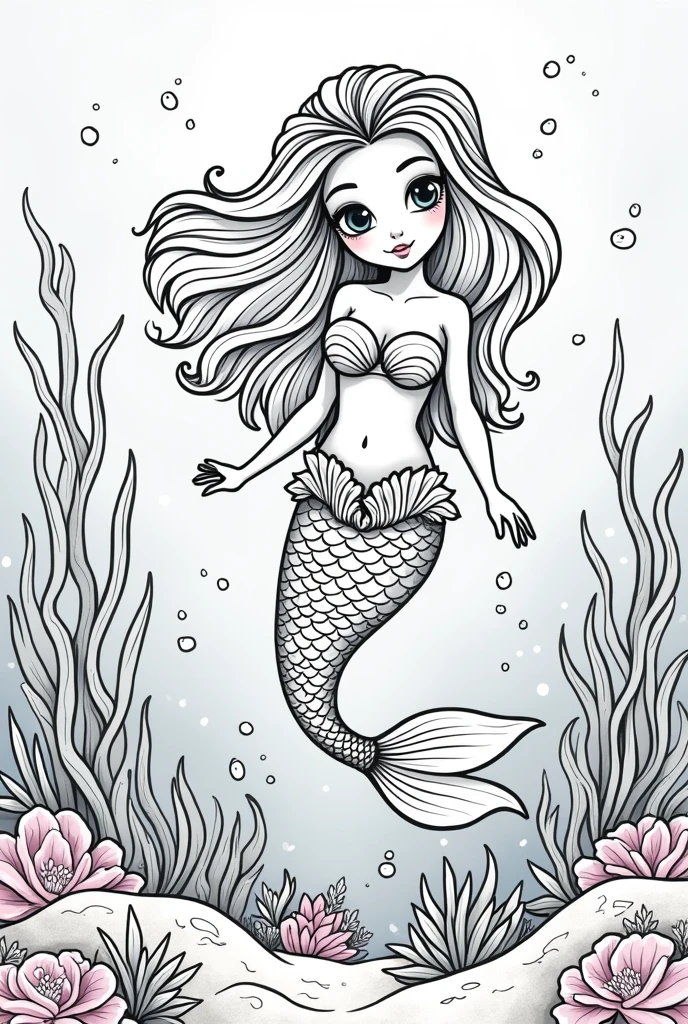 book with cute pictures of the seabed and mermaids to color