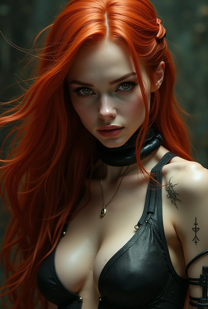 Create an image of the most stunningly gorgeous perfect sexy hrgiger girl, Stunningly gorgeous perfect face, long flowing crimson red hair, the most sexualy attractive seductive stunning body, perfect skin, sexualy alluring facial expression, 