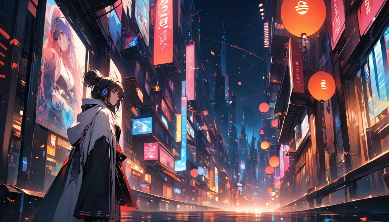 Girl with headphones, City of night