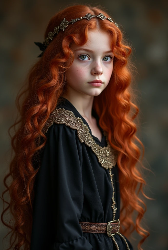 girl, black, redhead, long hair, curly hair, young, cute, pretty, medieval clothes, medieval black girl, redhead girl, curls, , black.