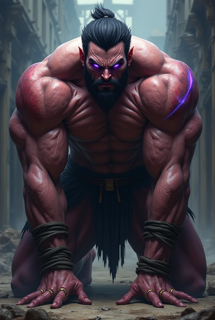 Purple Eyes、Hypnosis、Controlled、muscle、Warrior、Strong、Submission Pose、Huge、Thick legs、Sharpened Muscle Strength、Strong arm、Bondage、On all fours
