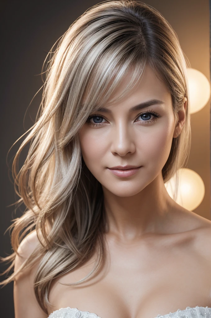 (8k、RAWE Photo、Highest quality、masterpiece:1.2)、(Real、Photorealistic:1.37)、Super detailed、Ultra-high resolution、1 girl、Beautiful detailed face、(Feather Cut: 0.6)、Professional Lighting、The lighting is bright、actress、model、naked、Daytime、bright、 simple background ,Simple Background、full body,40-year-old woman、Mature Woman、American、Silver Hair、So that your head won't get cut off、