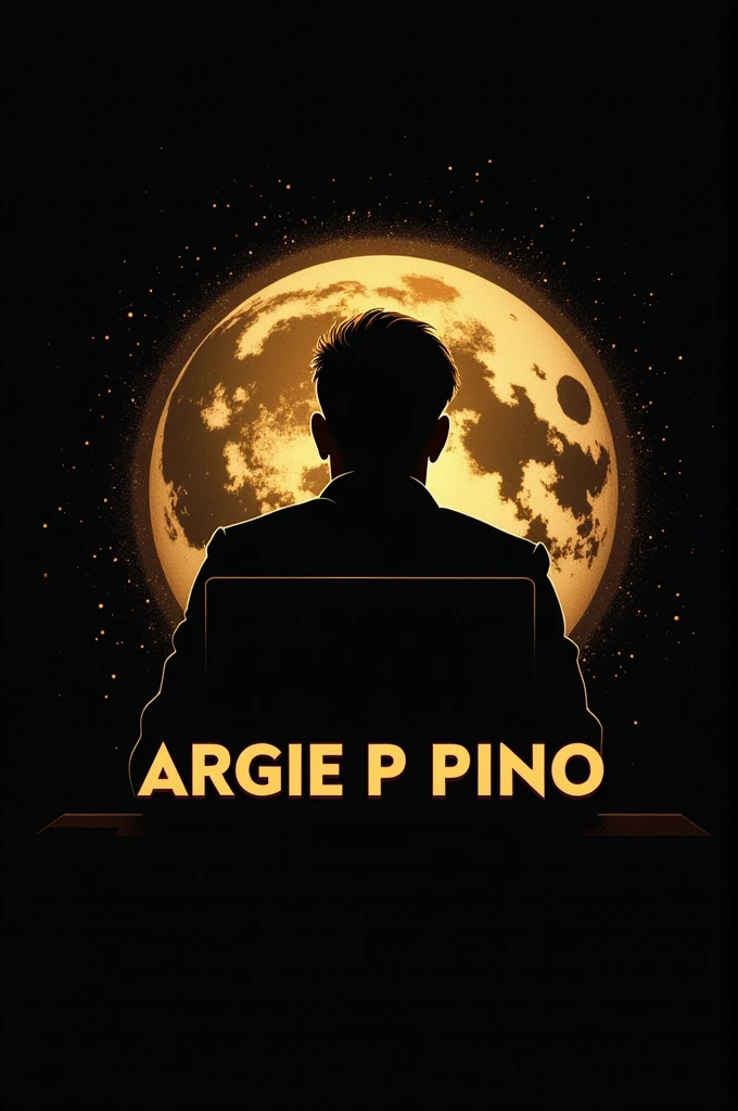 Create logo related base on my name ARGIE P Pino With background of a man facing oh her computer with black and gold combination