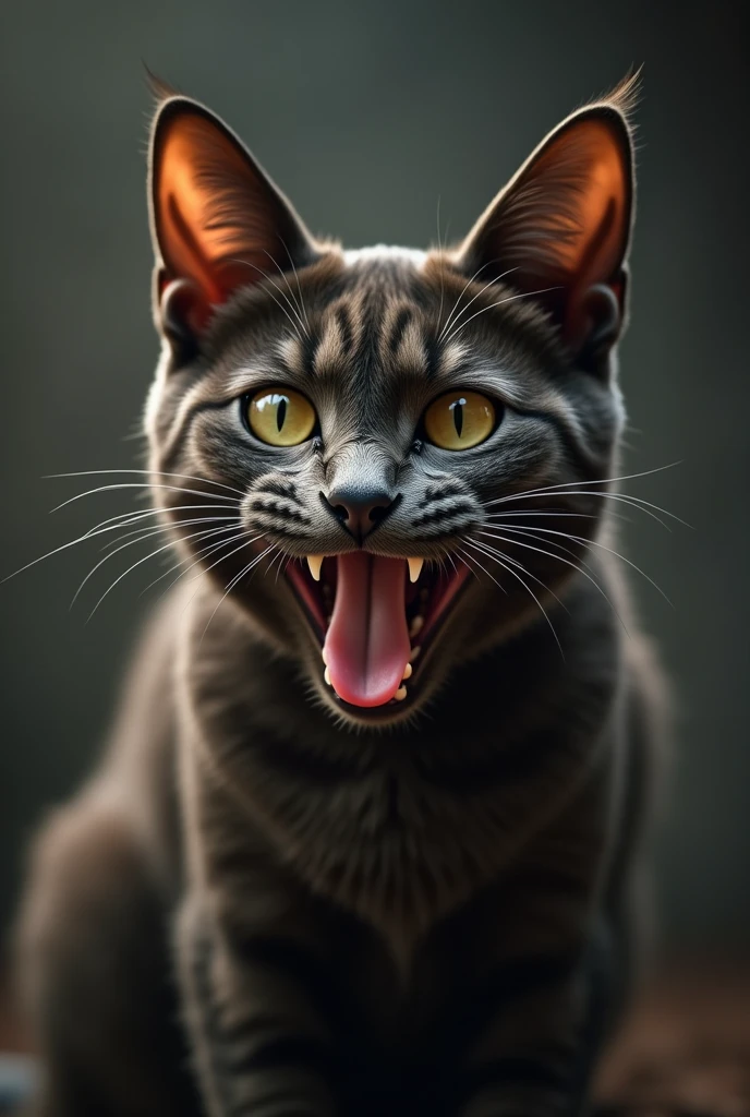 Menacing cat sticking out tongue