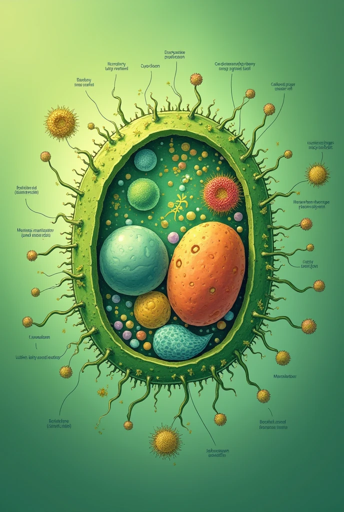 Give me a structure and parts of prokaryotic cells, in color green background and having a title of 11-patience Group-3