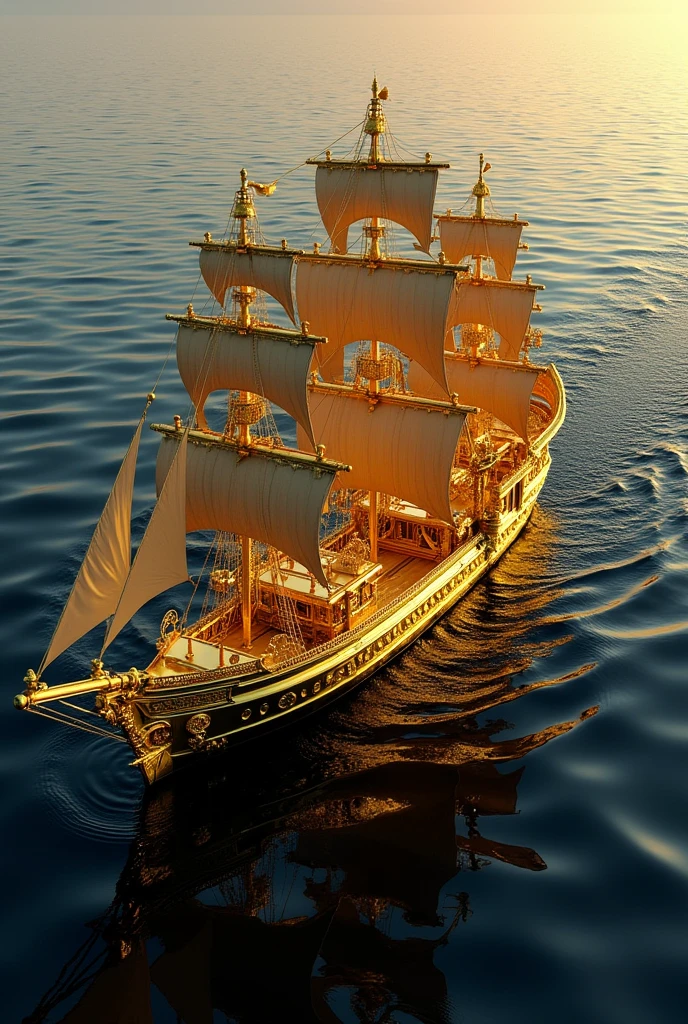 A ship made of gold floating on the sea of oil powered by gas