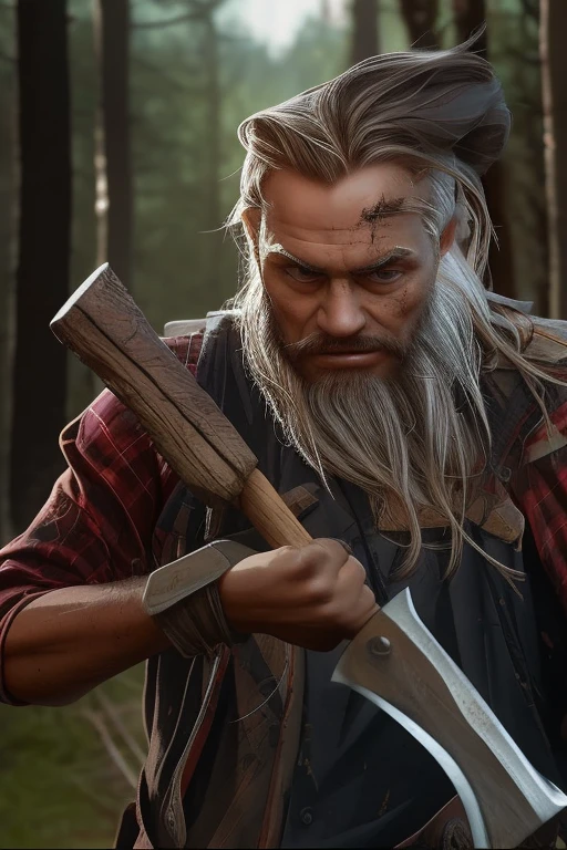 chops wood with an axe