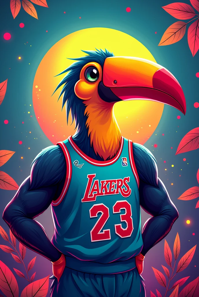 Create a toucan in nft style with a basketball jersey with the number 23