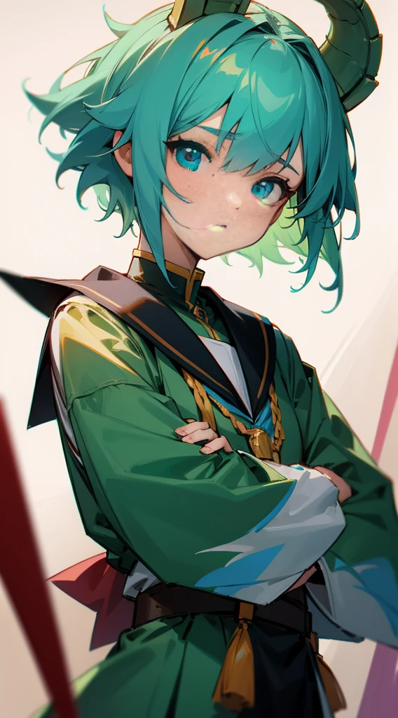 19-year old dragon green hair and blue eyes in college