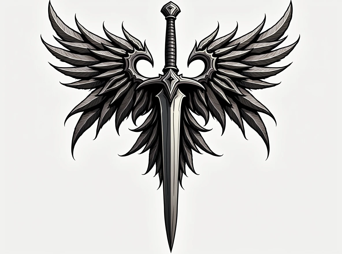 "replace sword with two daggers forming an 'A'", "double daggers instead of sword", ou "daggers shaped as the letter A".