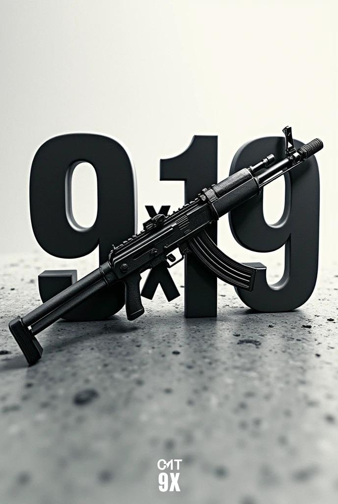 Images of letters that say ( 9x19 ) with an uzi in the background