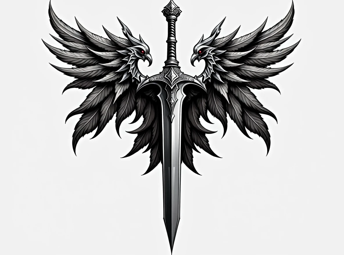 "replace sword with two daggers forming an 'A'", "double daggers instead of sword", ou "daggers shaped as the letter A".