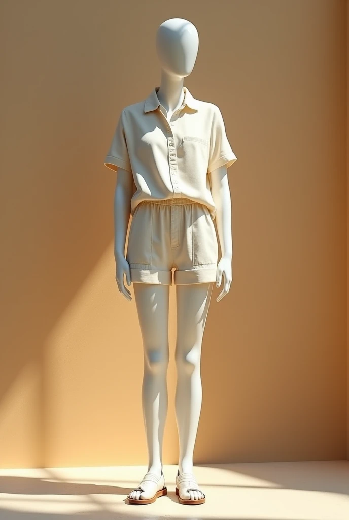 A rectangular body mannequin with an outfit suitable for its body type, The outfit should be casual and not formal to avoid being too hot at 40 °C