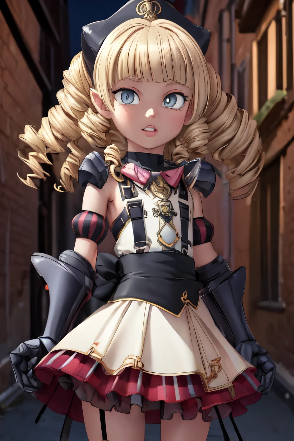 (looking at viewer),(cowboy shot dynamic pose:1.22),
M3GEN/(Robot Girl/), 1girl, solo, long hair, blonde hair, realistic, blurry, grey eyes, bow, photo inset, upper body, bowtie, parted lips, ribbon, lips,
detailed shiny skin,perfect and very white teeth,
finely detailed beautiful eyes,Ultra-fine facial detail,eyelashes,Glossy pink lips,
(detailed The dark and terrifying alleys background:1.4),outdoors,(day:1.33),
depth of field,intricate,elegant,highly detailed,digital photography,masterpiece,hdr,