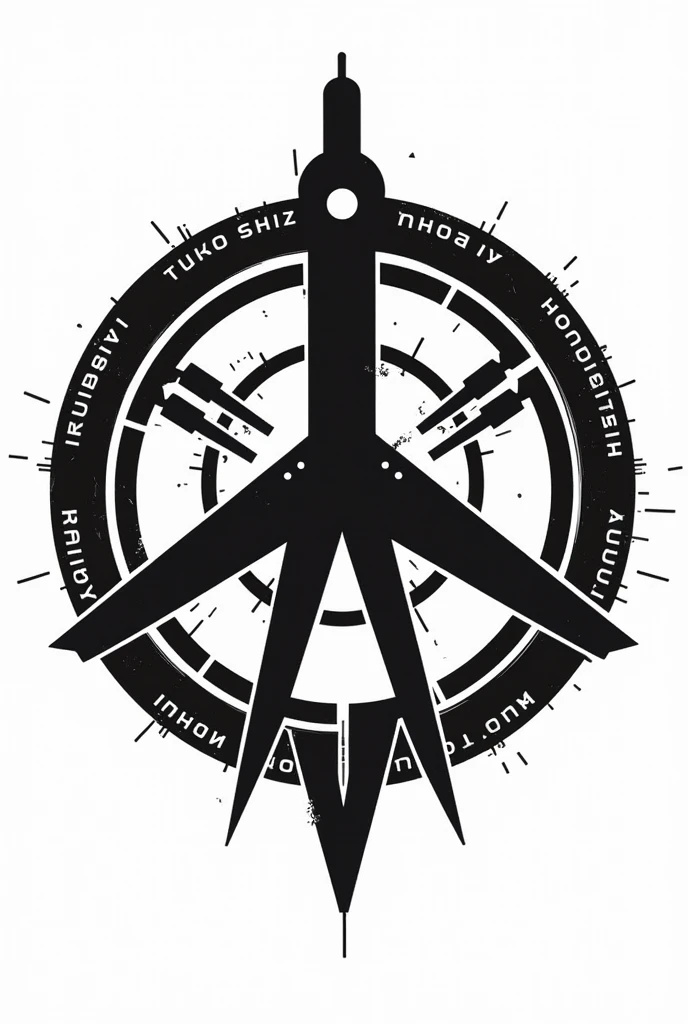 Round stamp mark of a spy agency whose name is Kyoku Shin futuristic style on a white background  