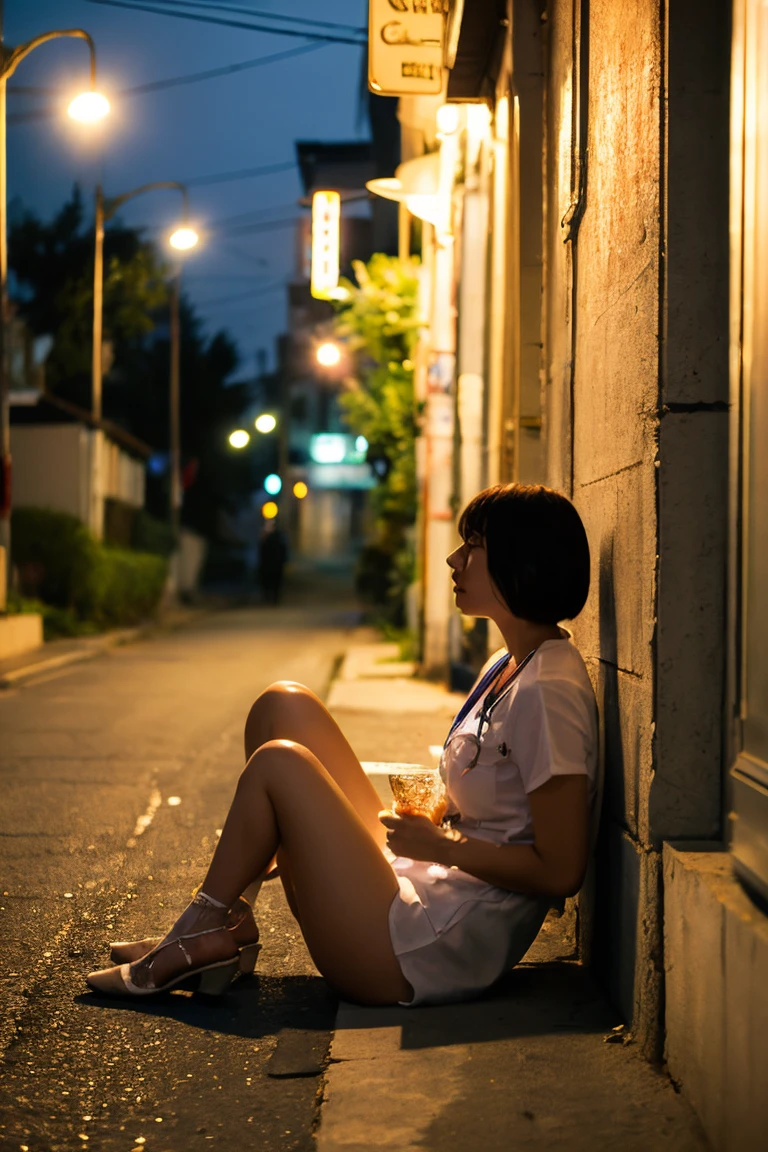 ((((Backstreets at Night))))、((((Spread your legs wide))))、(((Another person showed up and sniffed the nurse's crotch.)))、(((((Girl spreads her legs wide open to show her pubic hair)))))、(((((All nude)))))、(((I entered the hospital room.)))、(((((Change into nurse uniform)))))、(((((Overlapping on the bed))))、(((She was completely nude under her super thin see-through nurse uniform.)))、(((The swelling of the nipples is clearly visible))、((((White Stockingsとパンティー))))、Close ~ eyes、1girl,(Wearing white nurse clothes:1.2),(RAW Photos, highest quality), (Realistic, photo-Realistic:1.4), masterpiece, Very delicate and beautiful, Very detailed, 2k wallpaper, wonderful, finely, Very detailed CG unity 8k wallpaper, Very detailed, High resolution, Soft Light, Beautiful detailed girl, Very detailed eyes and face, Beautiful and detailed nose, finely beautiful eyes, nurse, Perfect Anatomy, Black Hair, Upstyle, nurse uniform, ((mask)), miniskirt, nurse, , thin, hospital, clear, White Uniform, Hospital Examination Room, Neck auscultation,Bobcut、front view、White Stockings