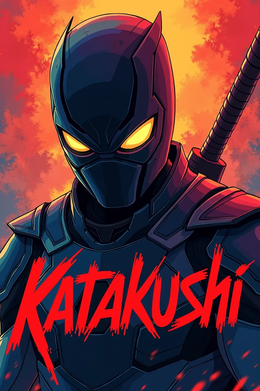 Create a logo called "katakushi" in marvel style, the background should be minimalist, high quality. Punchy colors.