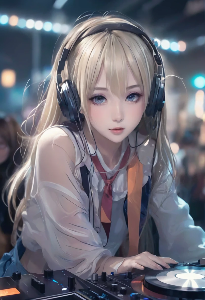 Masterpiece，corner々Beautiful until，Anime Girls with headphones playing music on a turntable, Anime Style 4 k, portrait Anime Girls, beautiful Anime Girls, 4k anime wallpaper, blonde Anime Girls with long hair, Anime Style. 8k, anime wallpaper 4k, anime wallpaper 4k, Anime Girls, attractive Anime Girls, pretty Anime Girls, cute Anime Girls, Nightcore, young Anime Girls