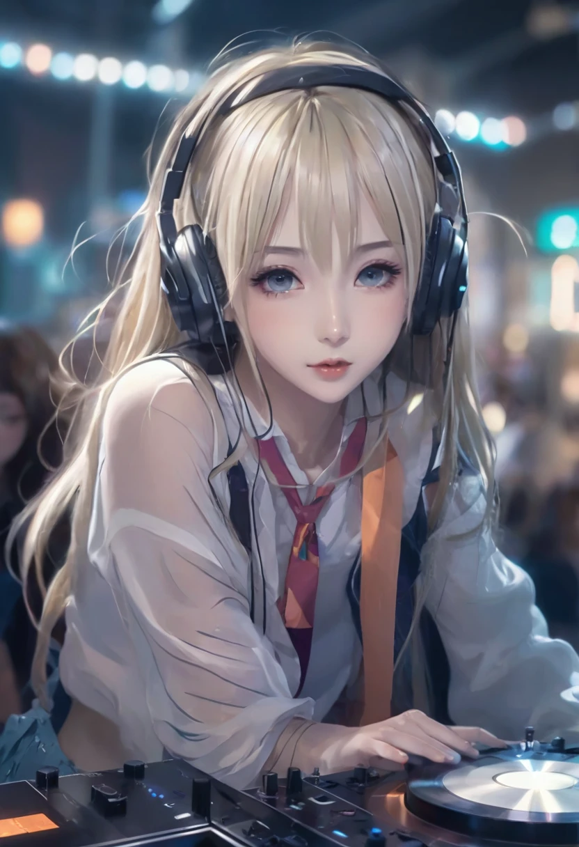 Masterpiece，corner々Beautiful until，Anime Girls with headphones playing music on a turntable, Anime Style 4 k, portrait Anime Girls, beautiful Anime Girls, 4k anime wallpaper, blonde Anime Girls with long hair, Anime Style. 8k, anime wallpaper 4k, anime wallpaper 4k, Anime Girls, attractive Anime Girls, pretty Anime Girls, cute Anime Girls, Nightcore, young Anime Girls