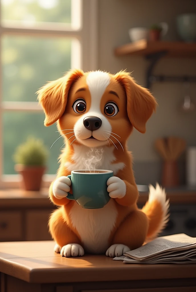 Dog drinking coffee