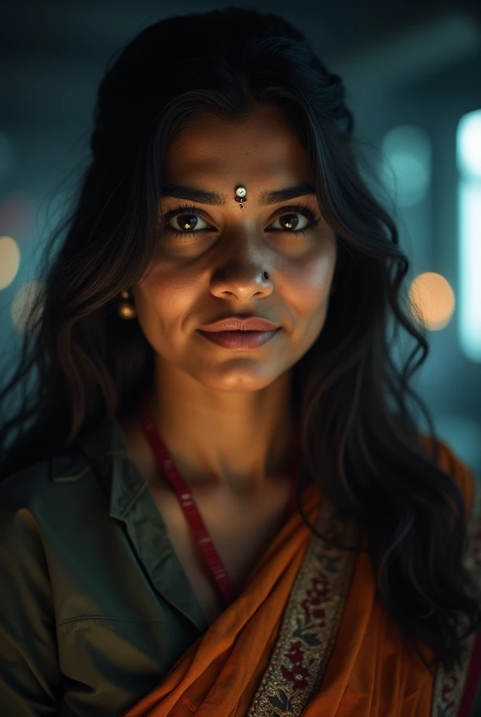 30 year old young lady, plus size, with large nose  Indian woman with bindi that want to succeed in life  works in night shift 
