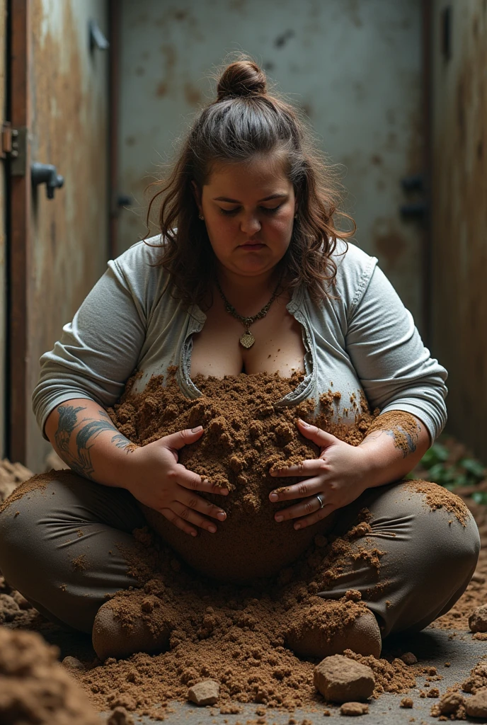 Obese person shitting a lot on the causes ,with the poop tearing her hole with the poop hard as a rock