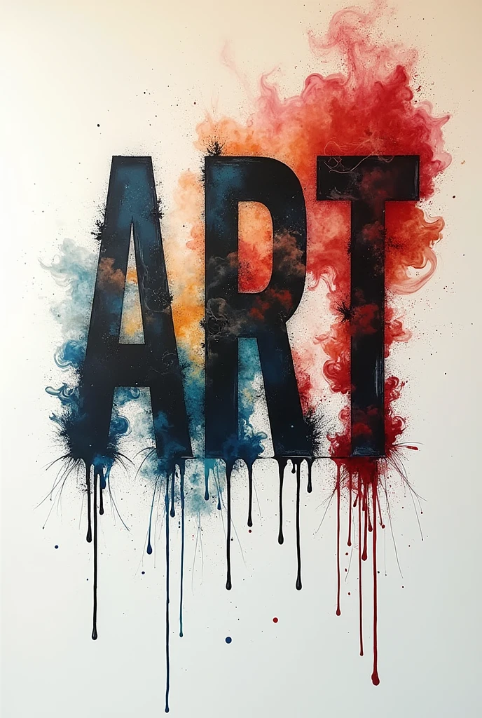 ((Double Exposure)) ((Photography)) of the ((dripping paint and paintbrushes)) and ((smoke ink)) and ((african designed paintings)) blending together in the word ((ART)), artfully captured with a ((70mm lens)) on a ((clear sunny day)), intricate details and ((hyperrealistic)).