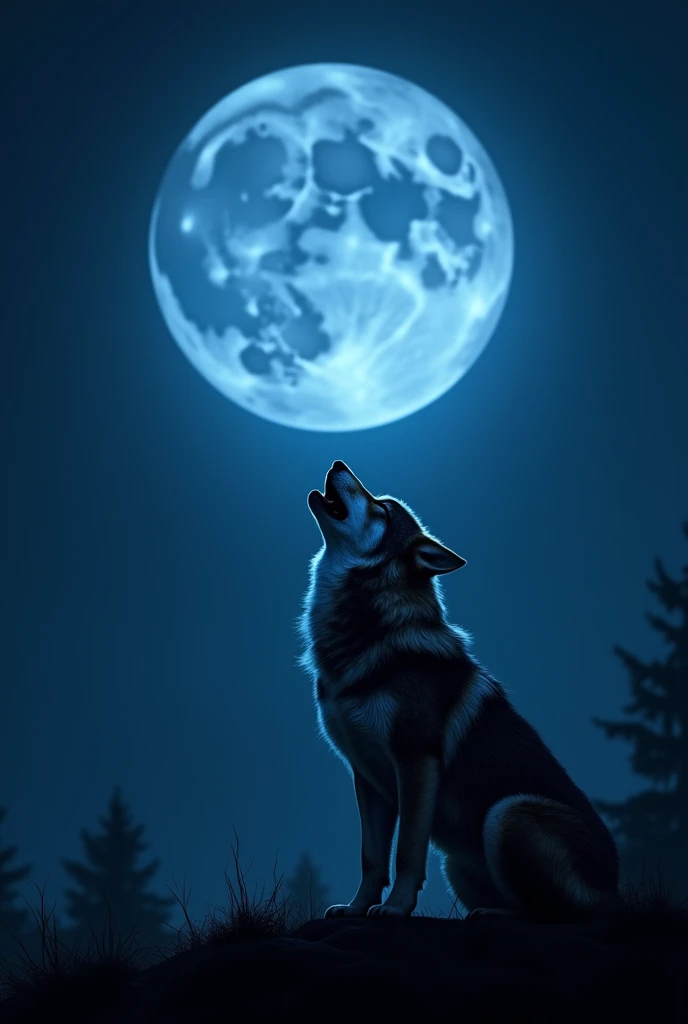 A wolf howling at a blue moon for profile picture.