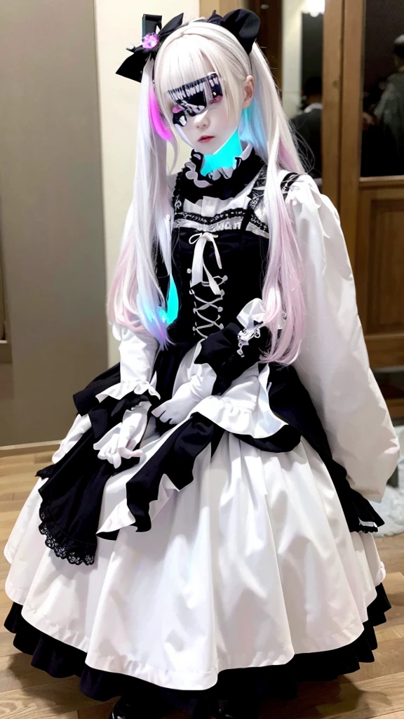 High resolution、Humanly correct､whole body､Fine skin、solo､albino、In town、Gothic Lolita Fashion、（Every detail）、slender