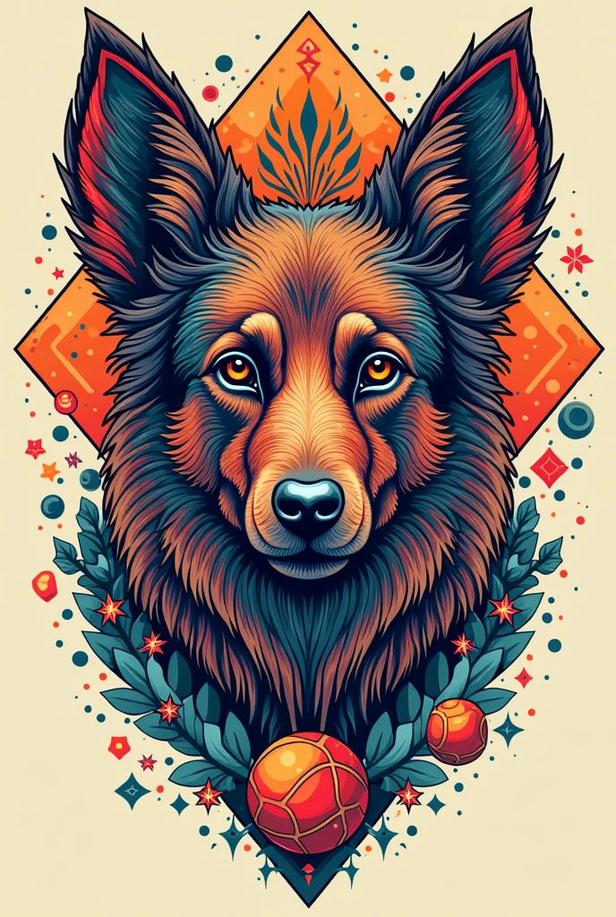 T-shirt with geometric patterns, science funter design, illustration style, best quality images