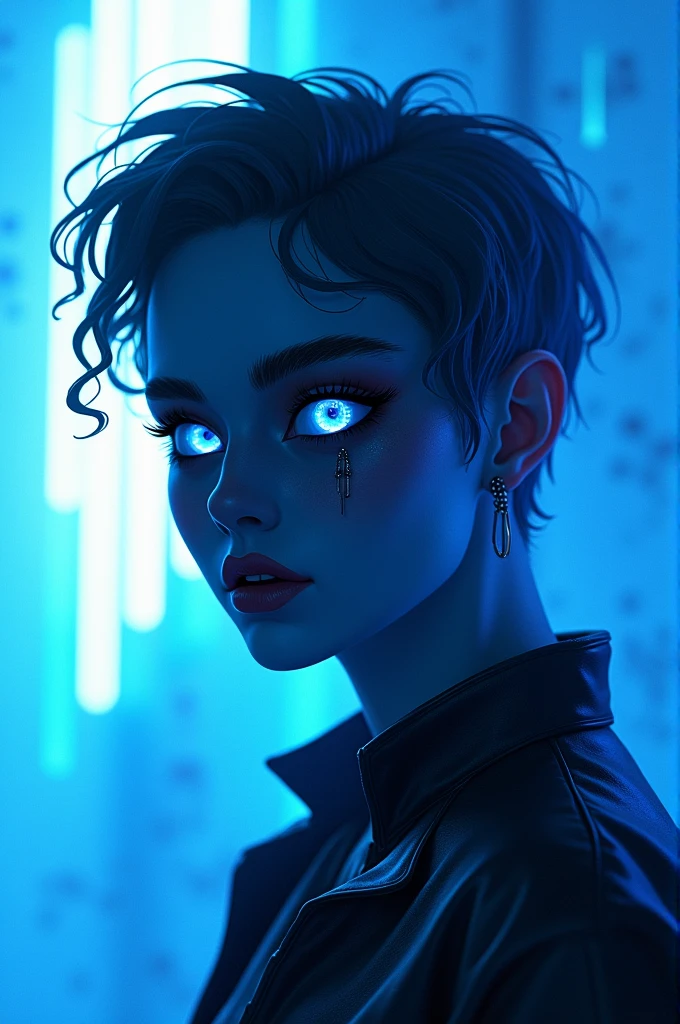 A profile picture for my twitter page about movies and series, in vibrant and eye-catching shades of blue and white. Original and creative, different from the others.