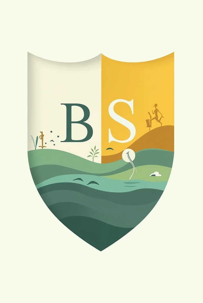 Escudo con iniciales breezes de irique que tenga deporte, Water, breeze,until, education and be simple with white green yellow colors with sport