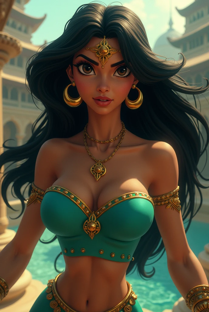 Stunning Princess Jasmine, photo in 8k, in action, cinematic.