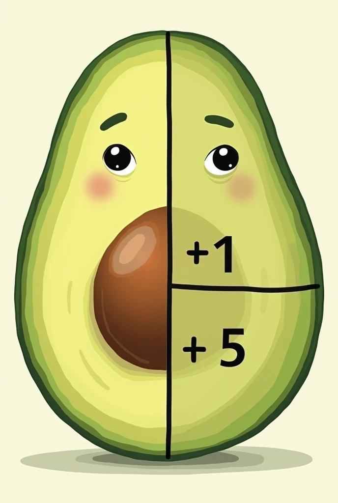 Addition and subtraction graphed as symbols that are characters, with eyes and nails that look like avocados