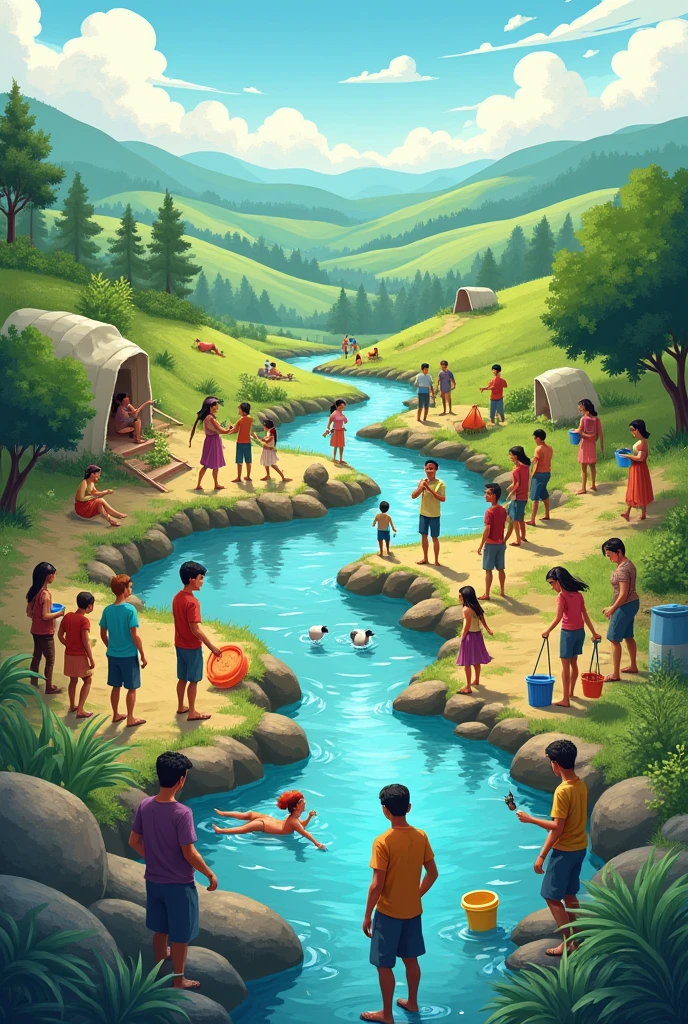 A drawing that represents the importance of water resources in the community
