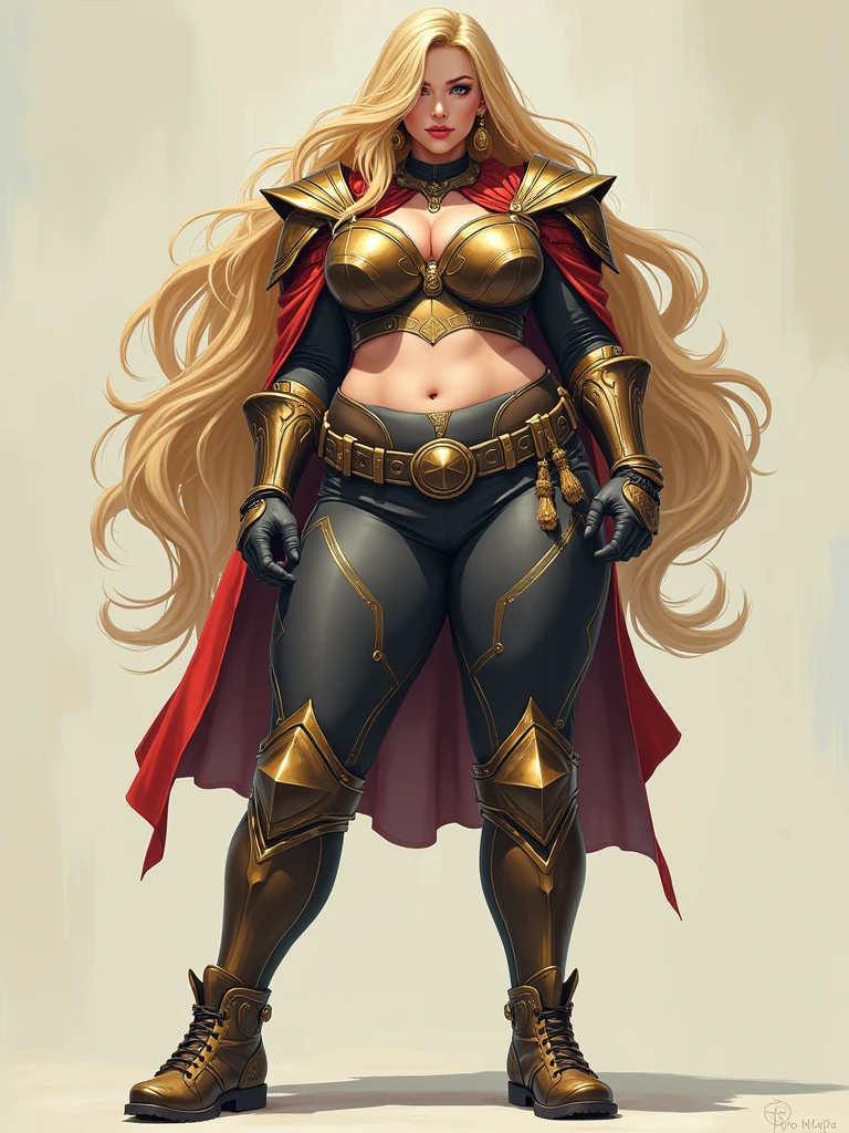 attire, Very long blonde hair fit Woman wearing armor cammy cosplay, Womanly, impossibly small tiny waist abs waistline, circumference of lower extremities far exceeds 80 inches hips, she has massively immense hip measurements, with the worlds largest buttocks, location random, intense detail, bold leggings, hyper realistic, A bottom-heavy, superior body part, voluptuous lower body, feminine figure, portraits, Reductionist form, mujercore, bold lines, in the style of Mike Campau, Iris Van Herpen, Howard Schatz, Russian-Western, an Inferior Physical Goddess