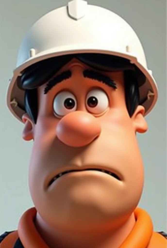 Fred Flinstons in white helmet not laughing rolling his eyes upwards