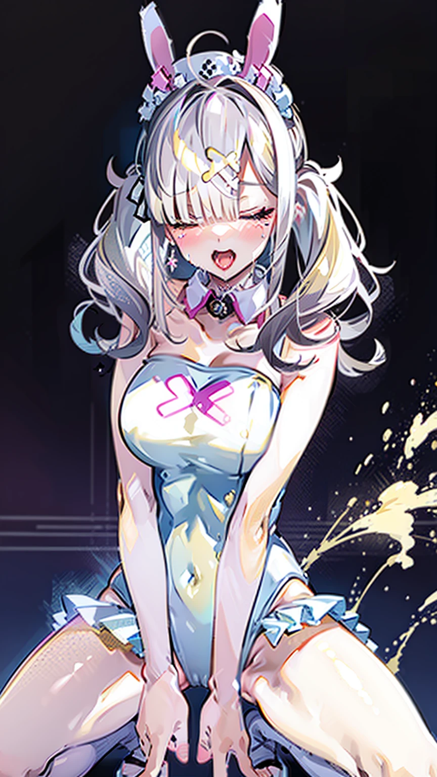 Covering eyes Pose,1girl, (covering eyes:1.3), fake animal ears, playboy bunny, white leotard, strapless, wrist cuffs, red bowtie, pantyhose, fishnets, upper body, (nsfw), best quality, masterpiece, earrings, topless, thin, huge breasts, crying,rcreaming, \(medium\),(((leotard))),whole body,masterpiece, top quality, high-resolution, solo, rabbit ears, playboy bunny, headband,twintail long hair,hands on the hips, squatting, open legs, street,BREAK,leotard,whole body,masterpiece, top quality, high-resolution, solo, rabbit ears, playboy bunny, blonde hair, headband,twintail long hair,hands on the hips, squatting, open legs, street, smile,sukoya_kana,/(nijisannji/),BREAK,penis Jet insirt Propulsion,nsfw,in the park,screaming,shouting,(((Jet Propulsion,large amount of yellow pee liquid spurting from between her legs ))),1girl, solo,white leotard ,dawn , squatting,low angle,BREAK,high leg,crotch,(((screaming,crying,eMbarrassed,hime_cut,blunt_bangs,twintail long hair)))